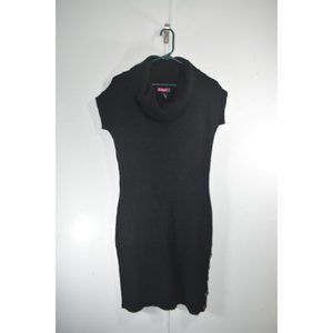 Say What? Black Cowl Neck Short Sleeve Sweater Dress with Buttons